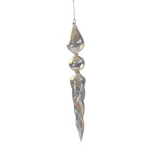 Vintage Icicle Ornament Iridescent Blown Glass Teardrop Twist Christmas Bauble